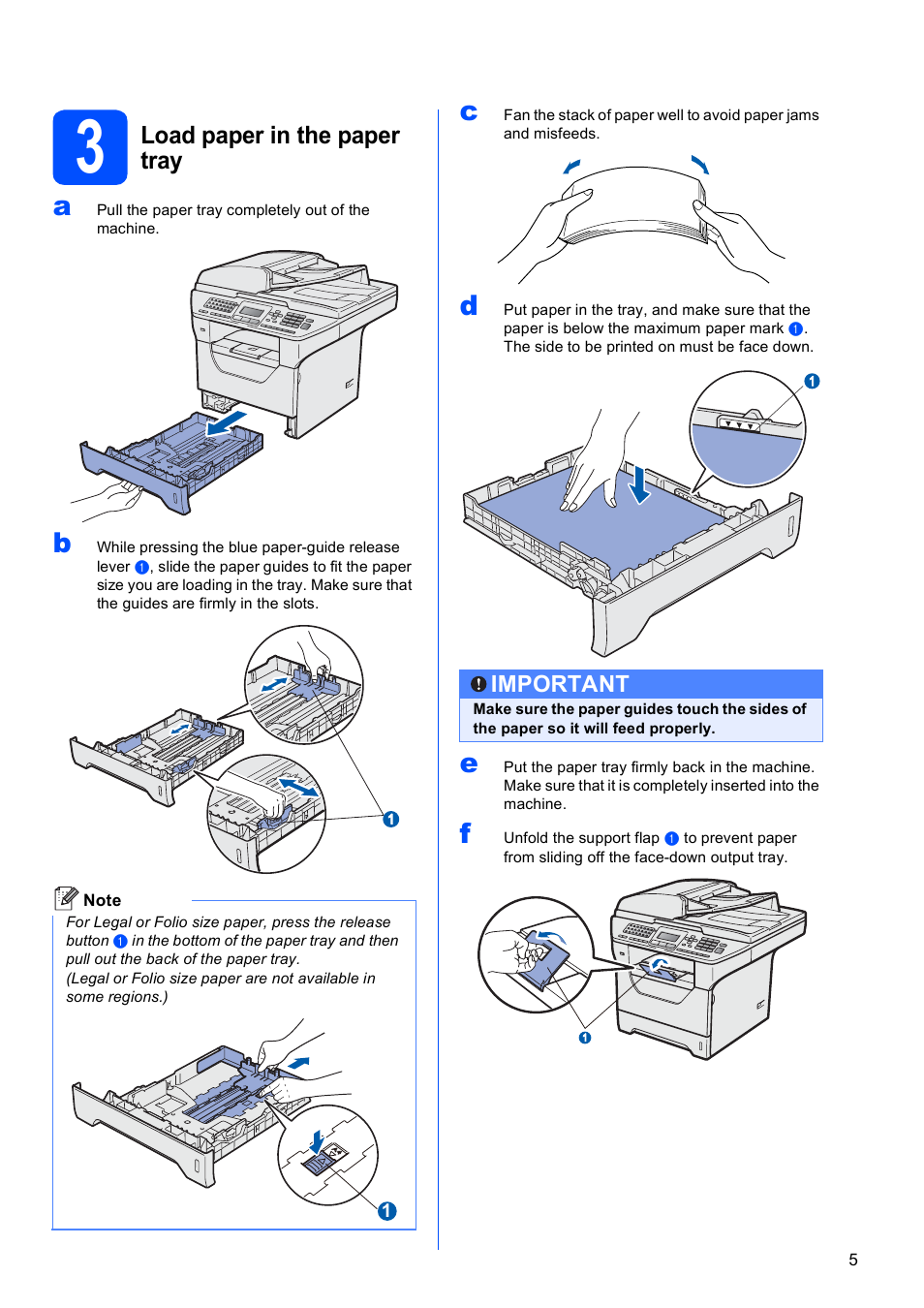 3 load paper in the paper tray, Load paper in the paper tray, Important | Brother MFC-8690DW User Manual | Page 5 / 48