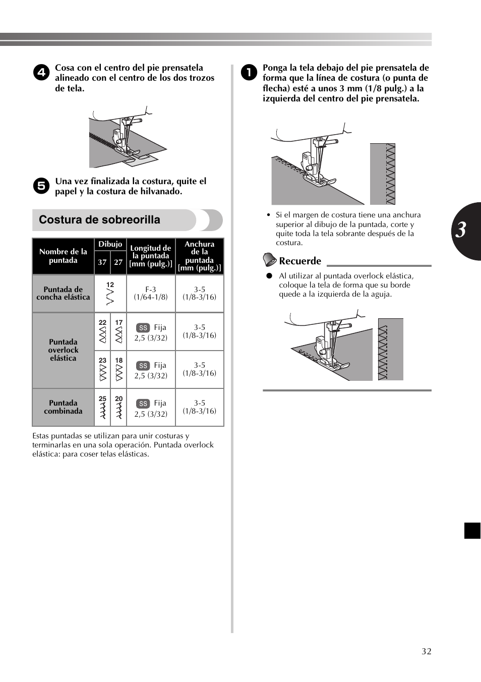 Costura de sobreorilla, Recuerde | Brother XM3700 User Manual | Page 83 / 104