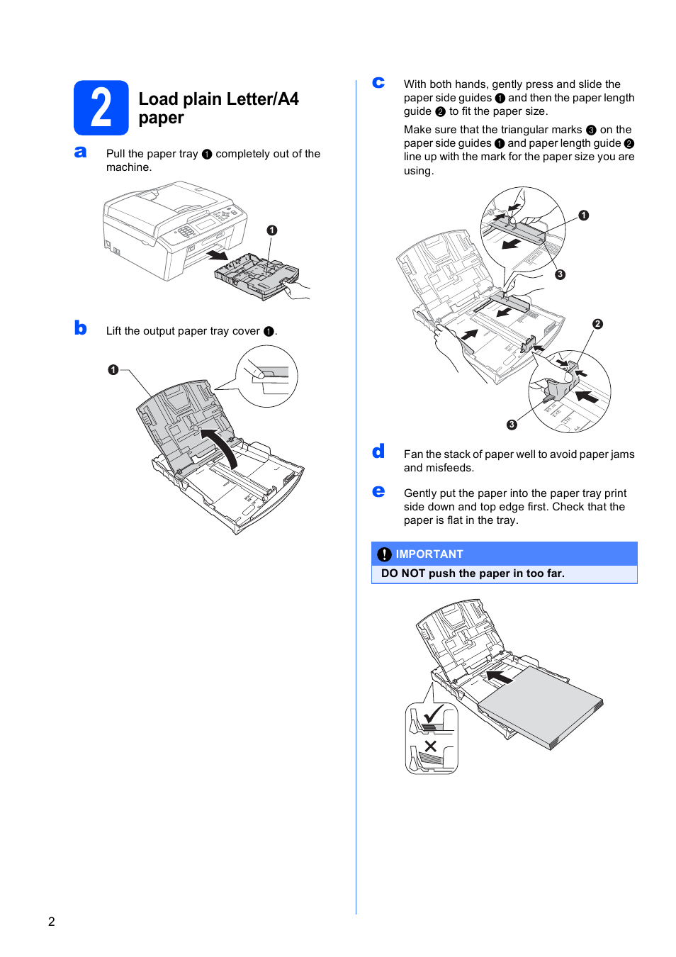 2 load plain letter/a4 paper, Load plain letter/a4 paper | Brother MFC-J615W User Manual | Page 2 / 40