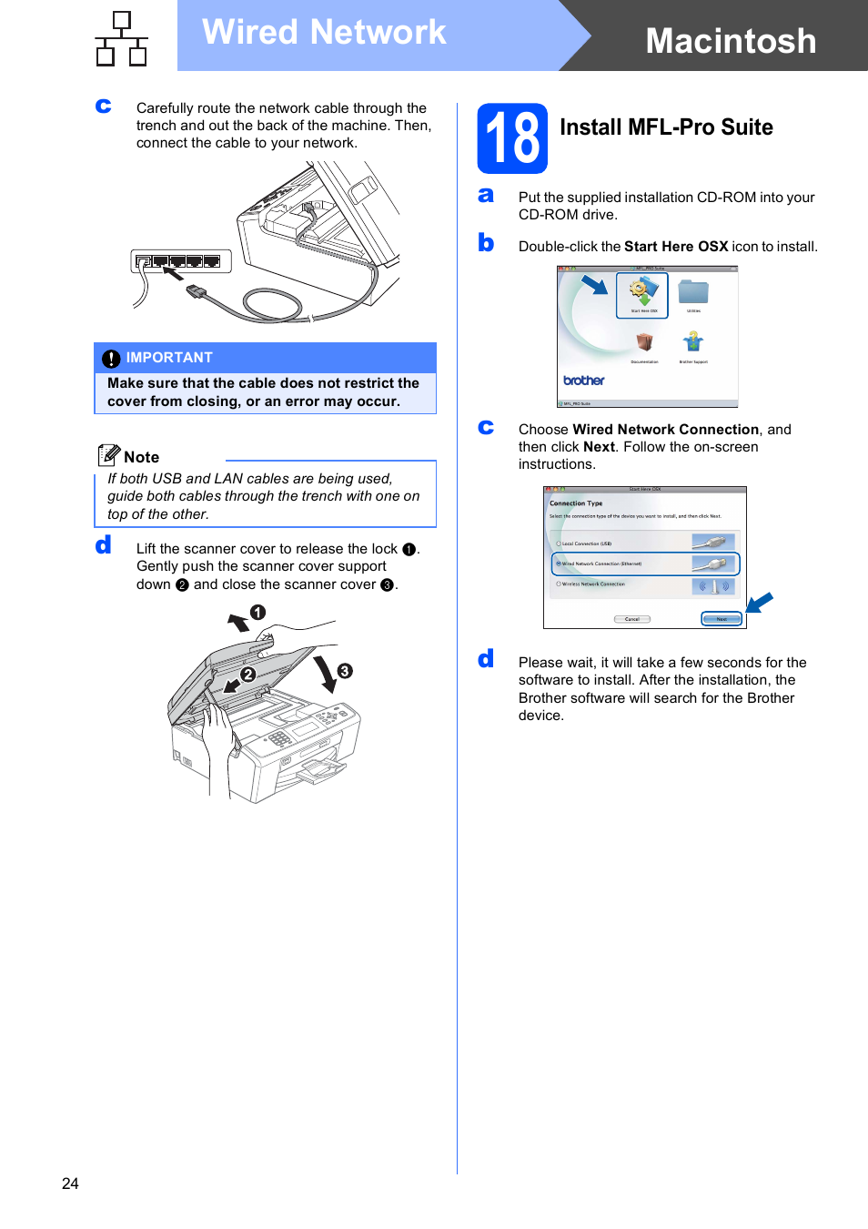 18 install mfl-pro suite, Macintosh wired network | Brother MFC-J615W User Manual | Page 24 / 40