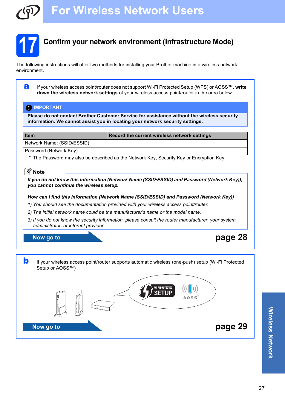 For wireless network users, Page 28 b, Page 29 | Brother MFC-J615W User Manual | Page 27 / 40