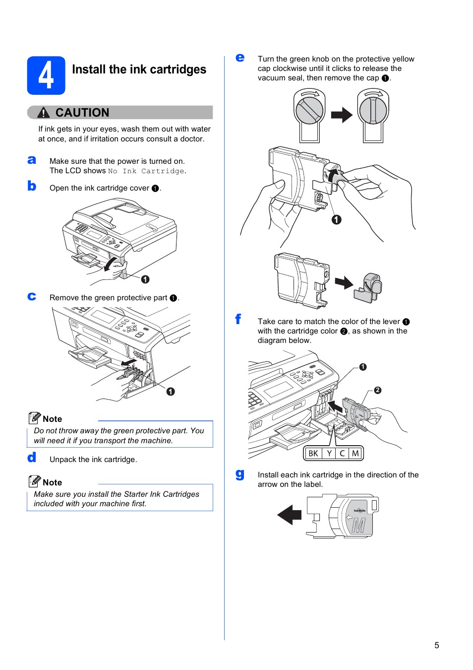 4 install the ink cartridges, Install the ink cartridges | Brother MFC-J615W User Manual | Page 5 / 40