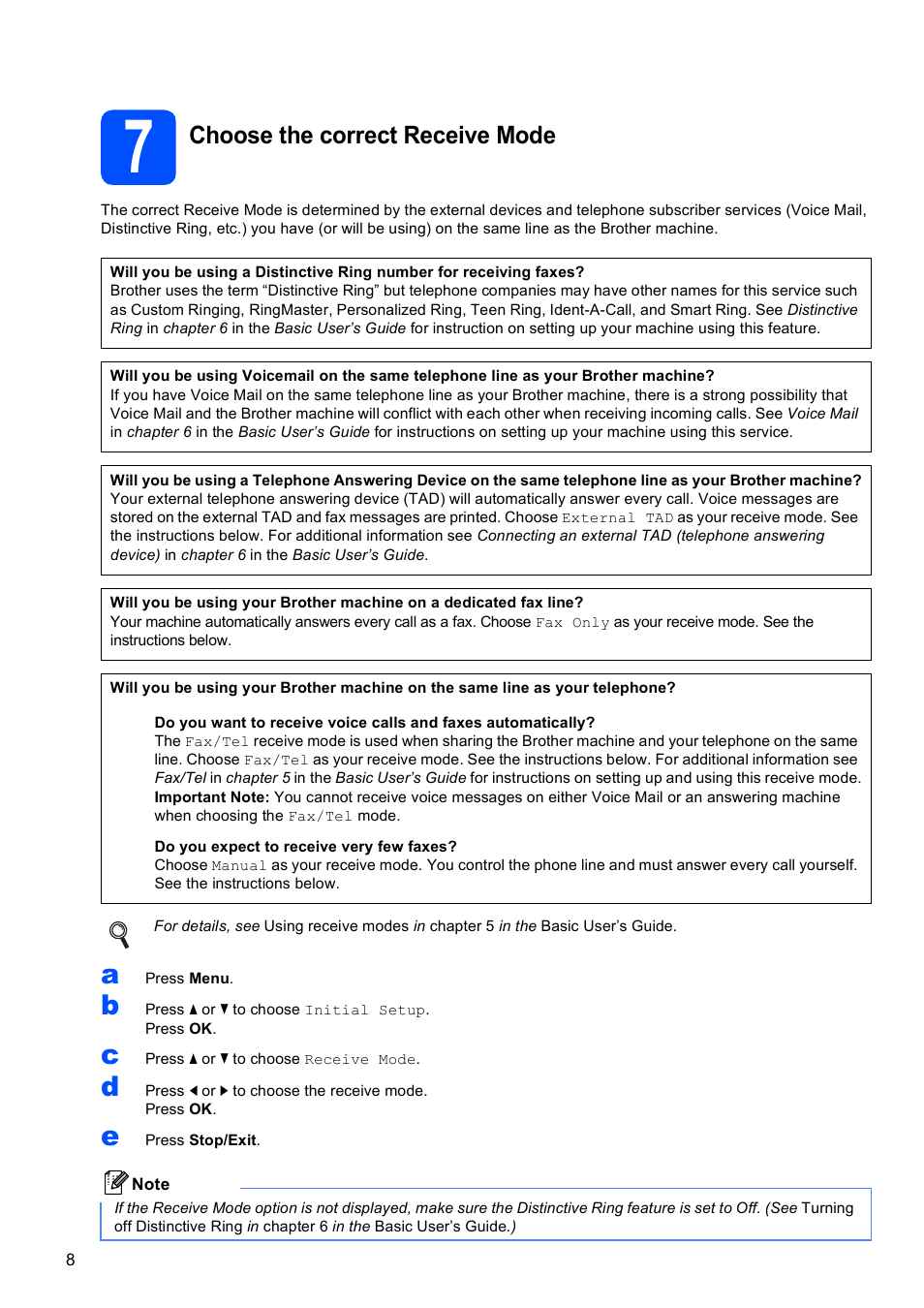 7 choose the correct receive mode, Choose the correct receive mode | Brother MFC-J615W User Manual | Page 8 / 40
