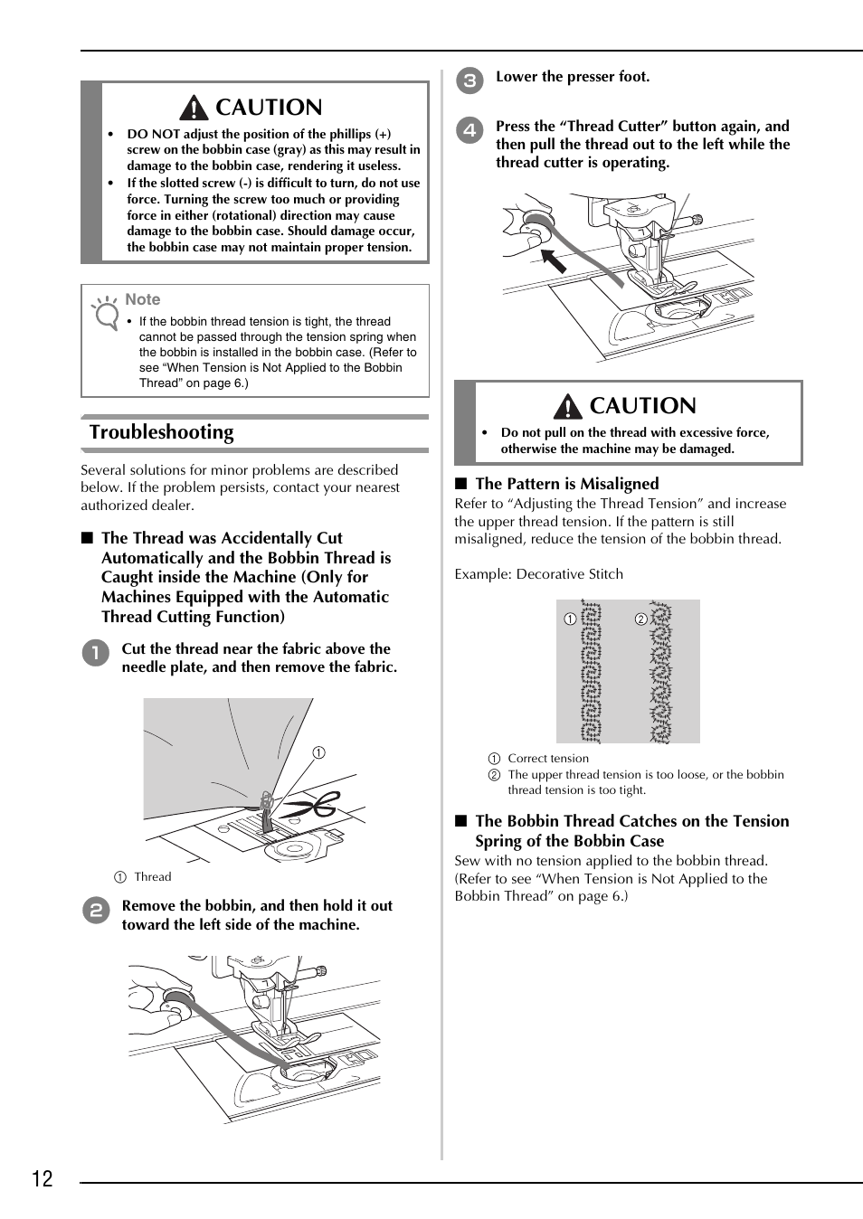 Caution, Troubleshooting | Brother Innov-is 4750D User Manual | Page 14 / 88