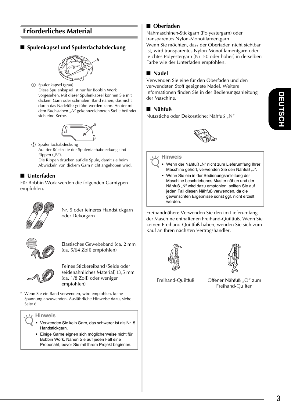 3deutsch, Erforderliches material | Brother Innov-is 4750D User Manual | Page 17 / 88