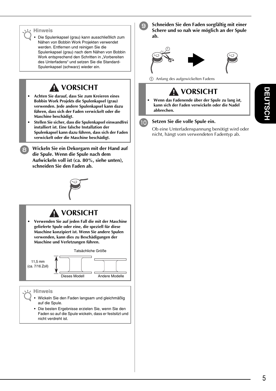 Vorsicht, 5deutsch | Brother Innov-is 4750D User Manual | Page 19 / 88