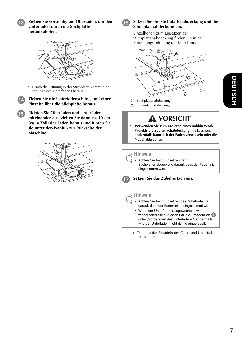 Vorsicht, 7deutsch | Brother Innov-is 4750D User Manual | Page 21 / 88