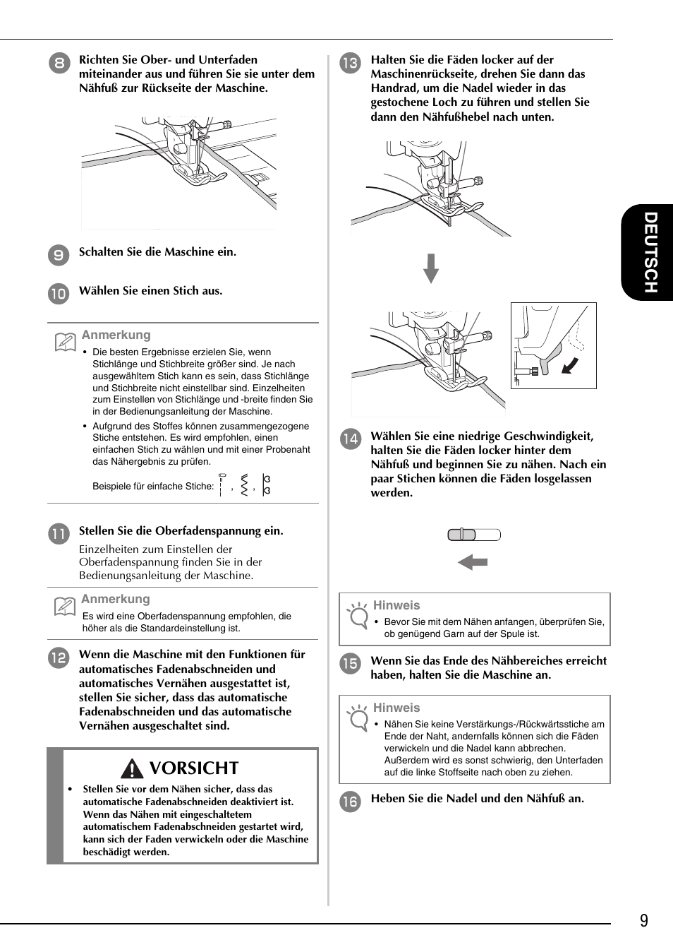 Vorsicht, 9deutsch | Brother Innov-is 4750D User Manual | Page 23 / 88