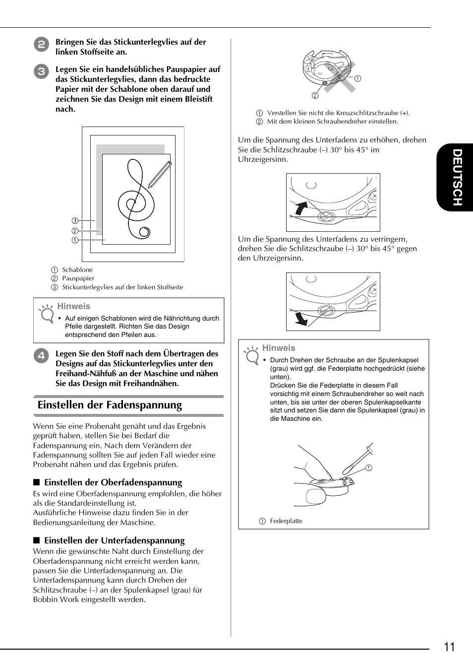 11 deutsch, Einstellen der fadenspannung | Brother Innov-is 4750D User Manual | Page 25 / 88