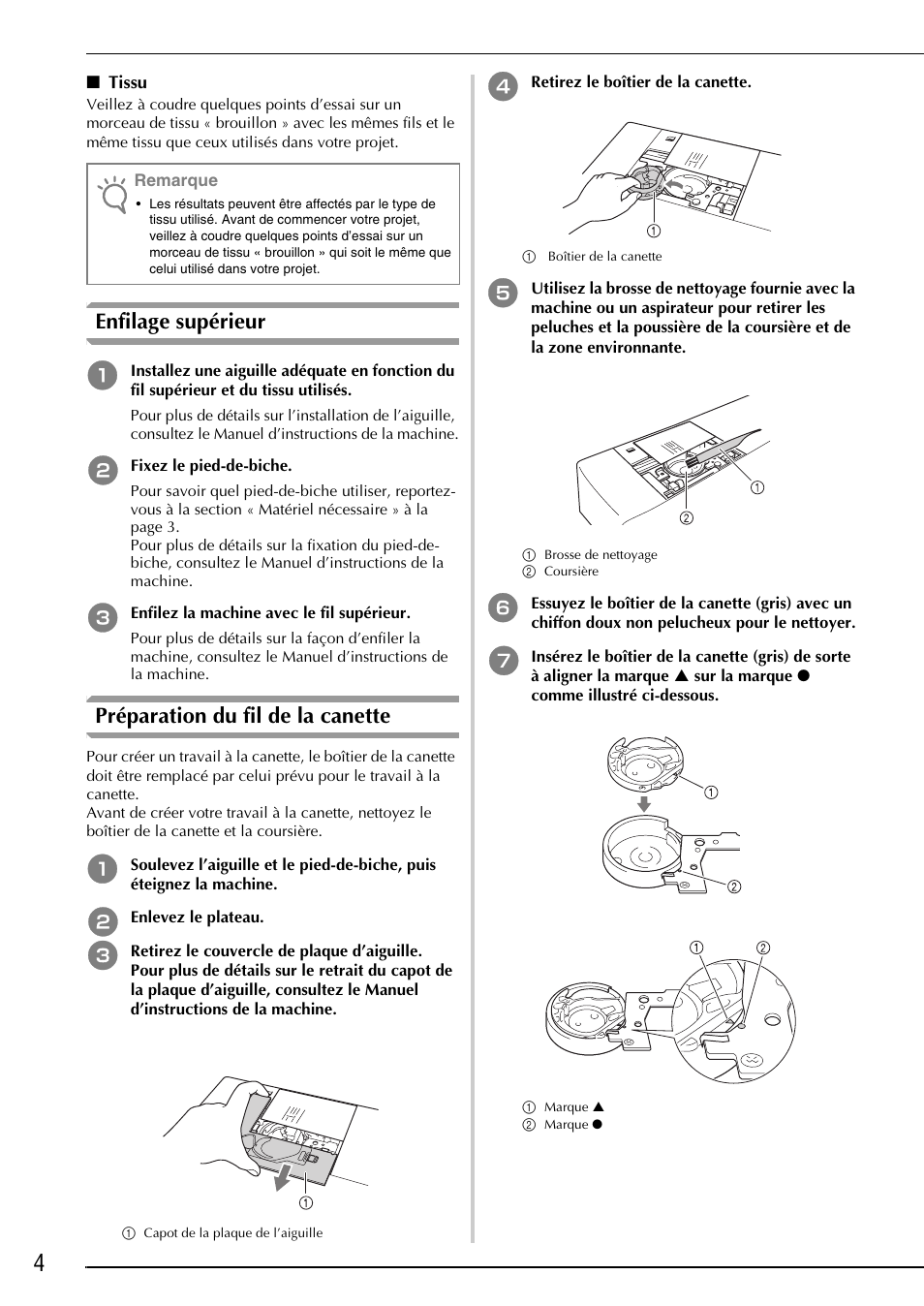 Enfilage supérieur, Préparation du fil de la canette | Brother Innov-is 4750D User Manual | Page 30 / 88