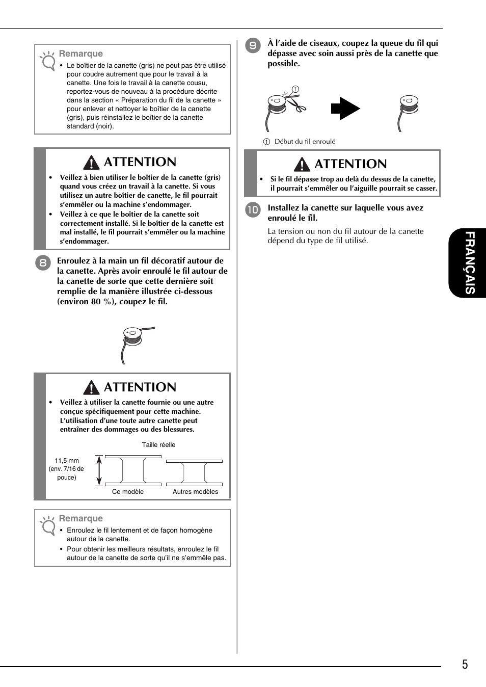 Attention, 5français | Brother Innov-is 4750D User Manual | Page 31 / 88