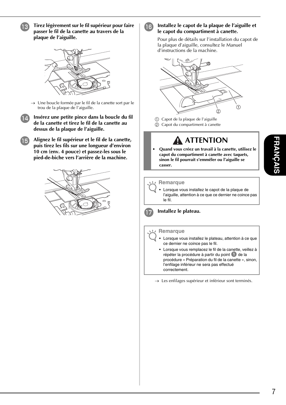 Attention, 7français | Brother Innov-is 4750D User Manual | Page 33 / 88