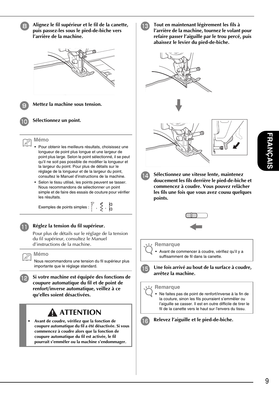 Attention, 9français | Brother Innov-is 4750D User Manual | Page 35 / 88