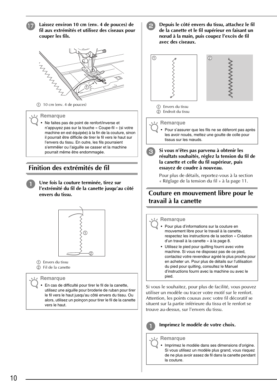 Finition des extrémités de fil | Brother Innov-is 4750D User Manual | Page 36 / 88