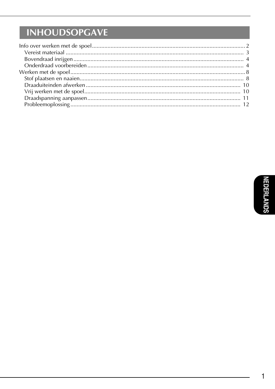 Inhoudsopgave | Brother Innov-is 4750D User Manual | Page 39 / 88