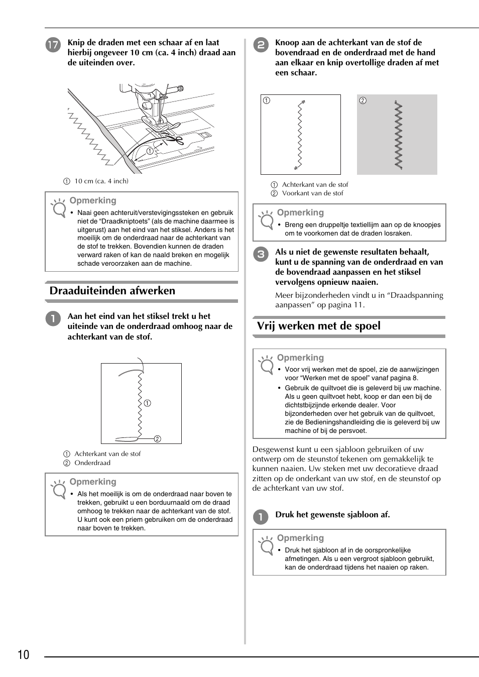 Draaduiteinden afwerken, Vrij werken met de spoel | Brother Innov-is 4750D User Manual | Page 48 / 88