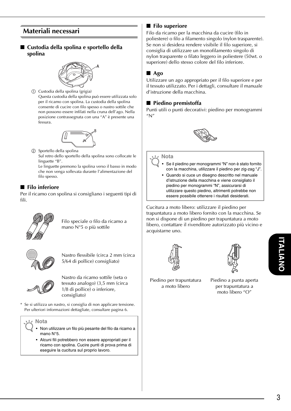 3italiano, Materiali necessari | Brother Innov-is 4750D User Manual | Page 53 / 88