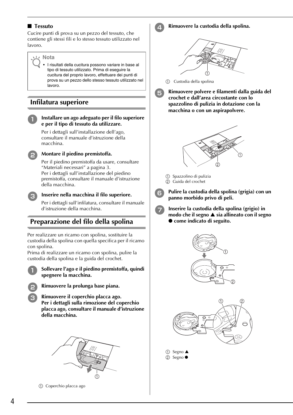 Infilatura superiore, Preparazione del filo della spolina | Brother Innov-is 4750D User Manual | Page 54 / 88