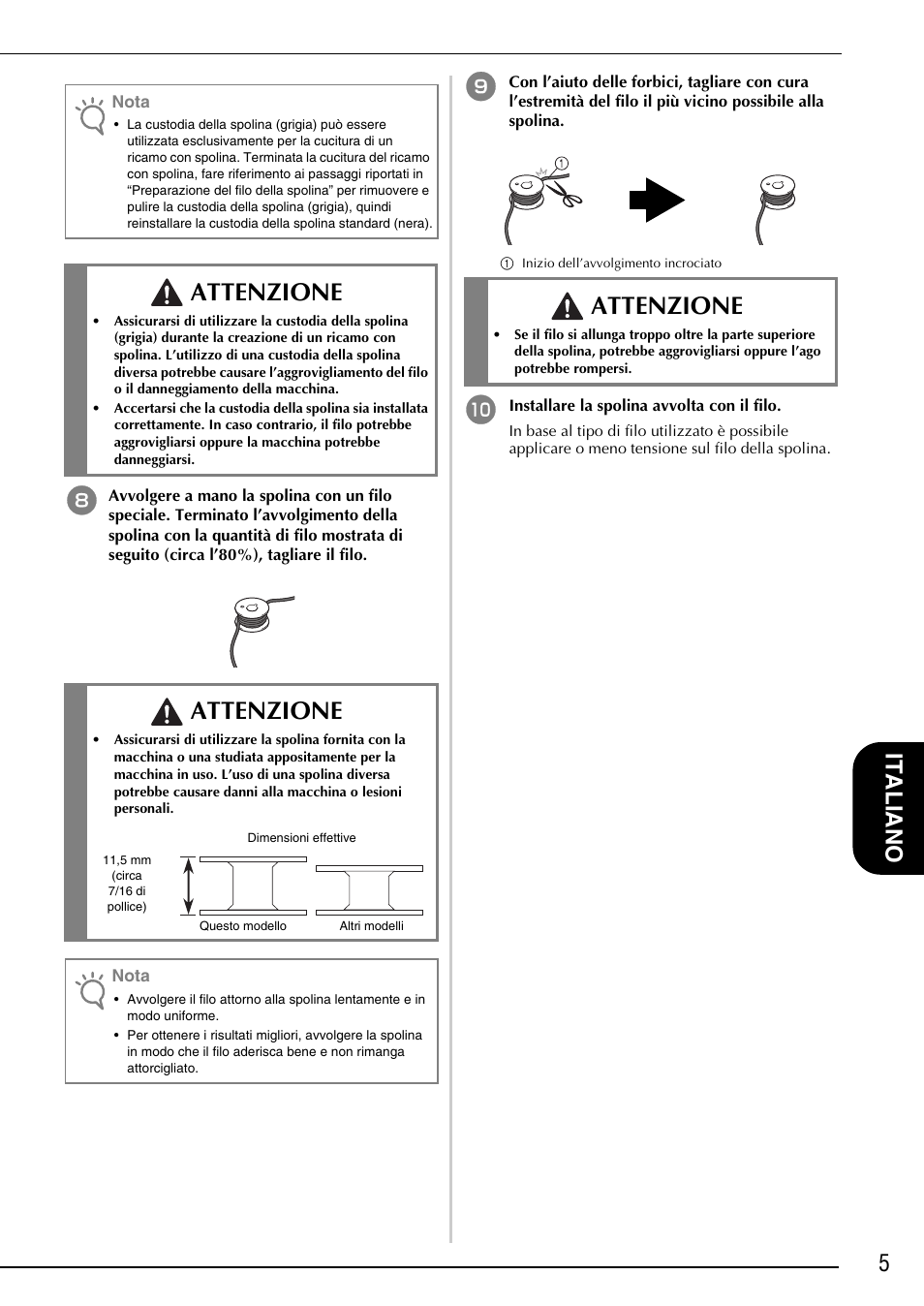 Attenzione, 5italiano | Brother Innov-is 4750D User Manual | Page 55 / 88