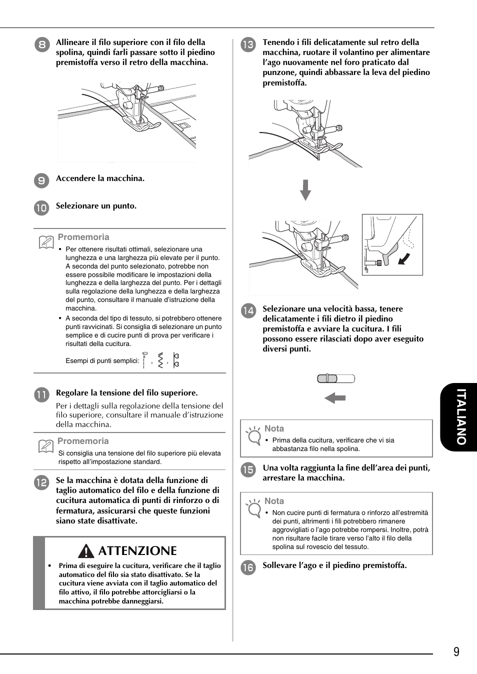 Attenzione, 9italiano | Brother Innov-is 4750D User Manual | Page 59 / 88