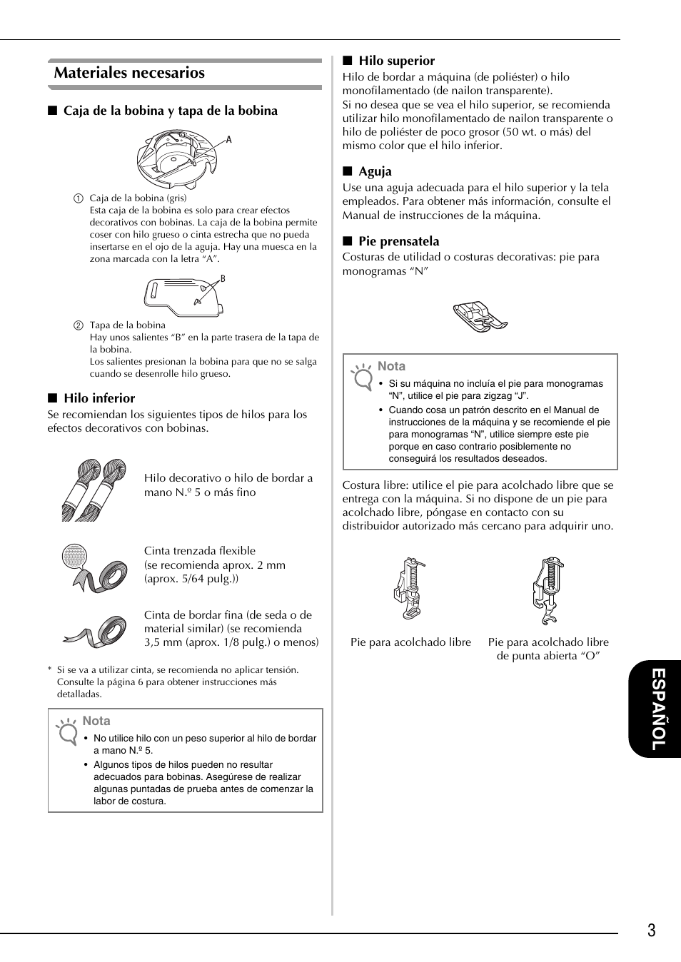 3español, Materiales necesarios | Brother Innov-is 4750D User Manual | Page 65 / 88