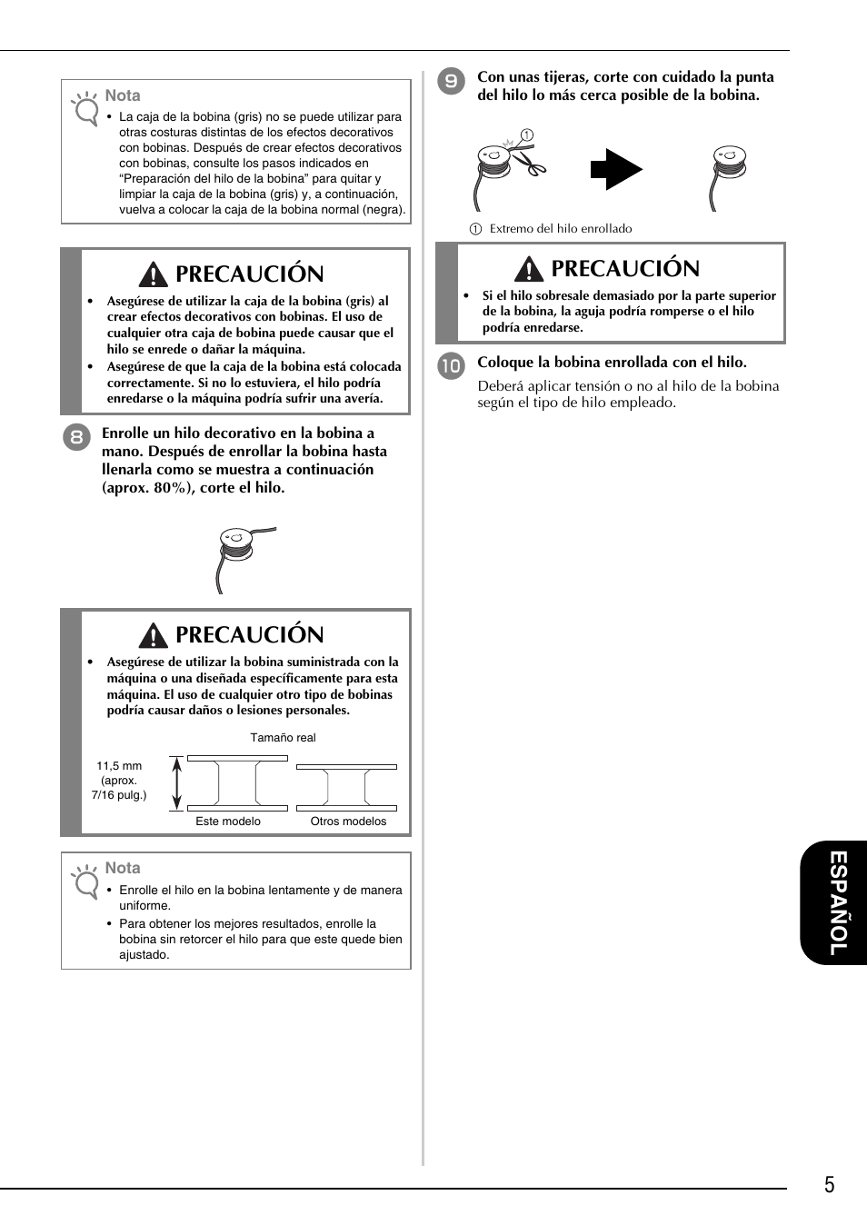 Precaución, 5español | Brother Innov-is 4750D User Manual | Page 67 / 88