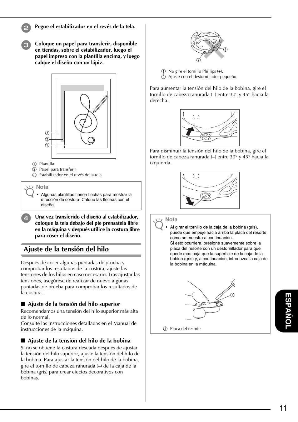 11 español, Ajuste de la tensión del hilo | Brother Innov-is 4750D User Manual | Page 73 / 88