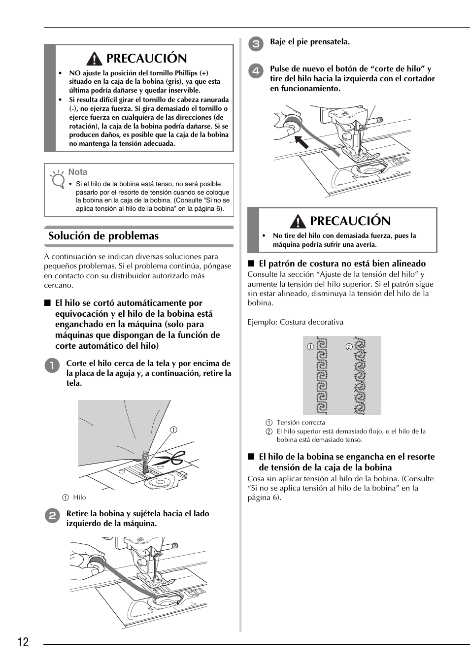 Precaución, Solución de problemas | Brother Innov-is 4750D User Manual | Page 74 / 88