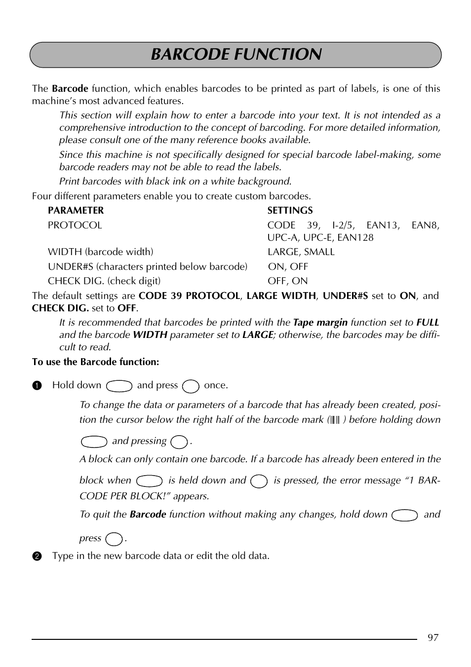 Barcode function | Brother PT-2410 User Manual | Page 101 / 202