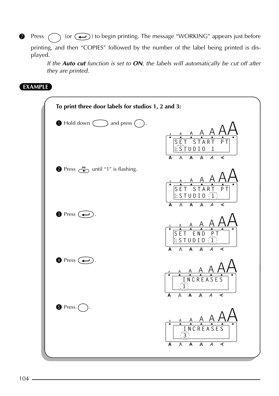 Hold down and press, Press until “1” is flashing, Press | Brother PT-2410 User Manual | Page 108 / 202