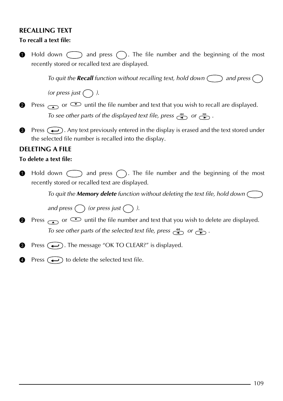 Recalling text, Deleting a file | Brother PT-2410 User Manual | Page 113 / 202