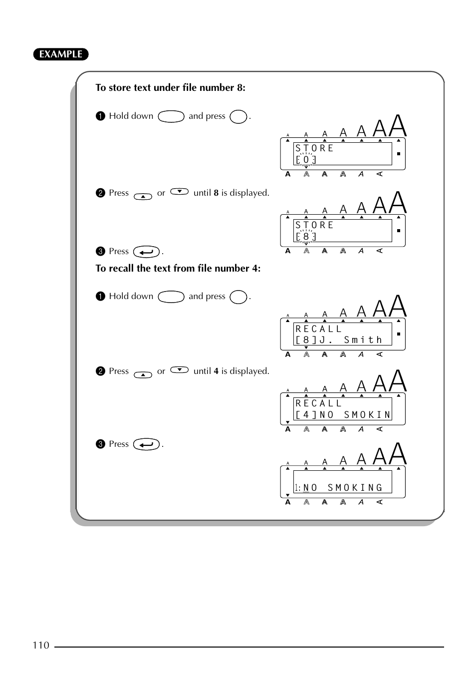 Hold down and press, Press or until 8 is displayed, Press | Press or until 4 is displayed | Brother PT-2410 User Manual | Page 114 / 202