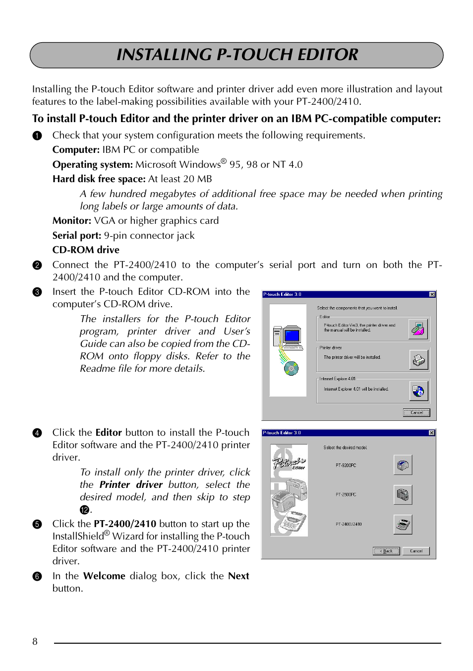 Installing p-touch editor | Brother PT-2410 User Manual | Page 12 / 202