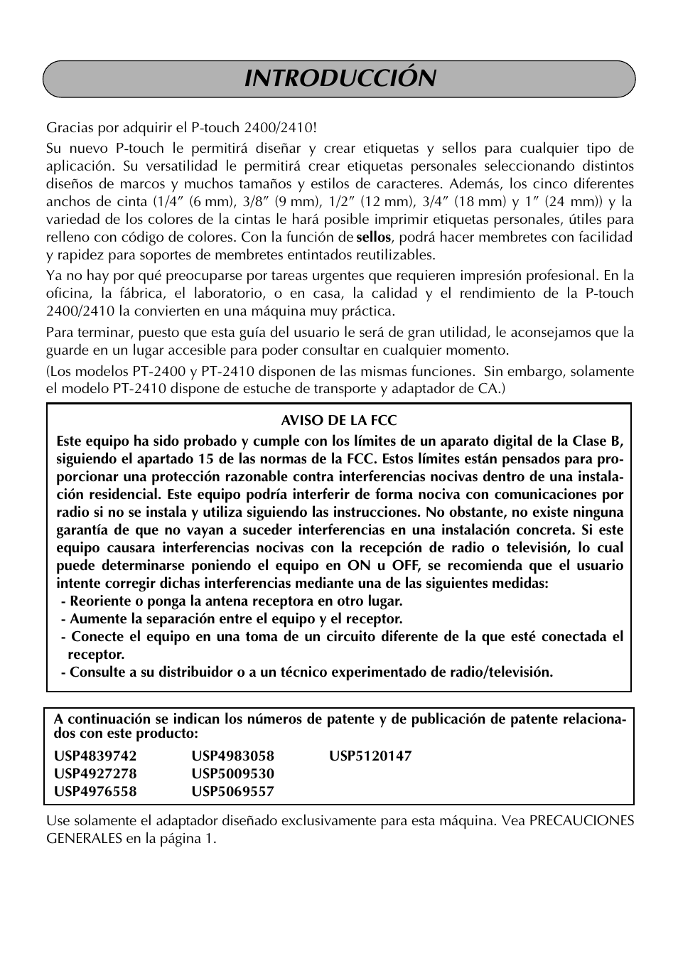 Introducción | Brother PT-2410 User Manual | Page 130 / 202