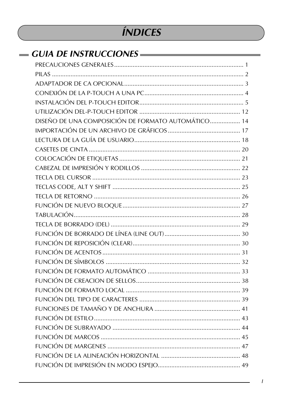 Índices, Guia de instrucciones | Brother PT-2410 User Manual | Page 131 / 202