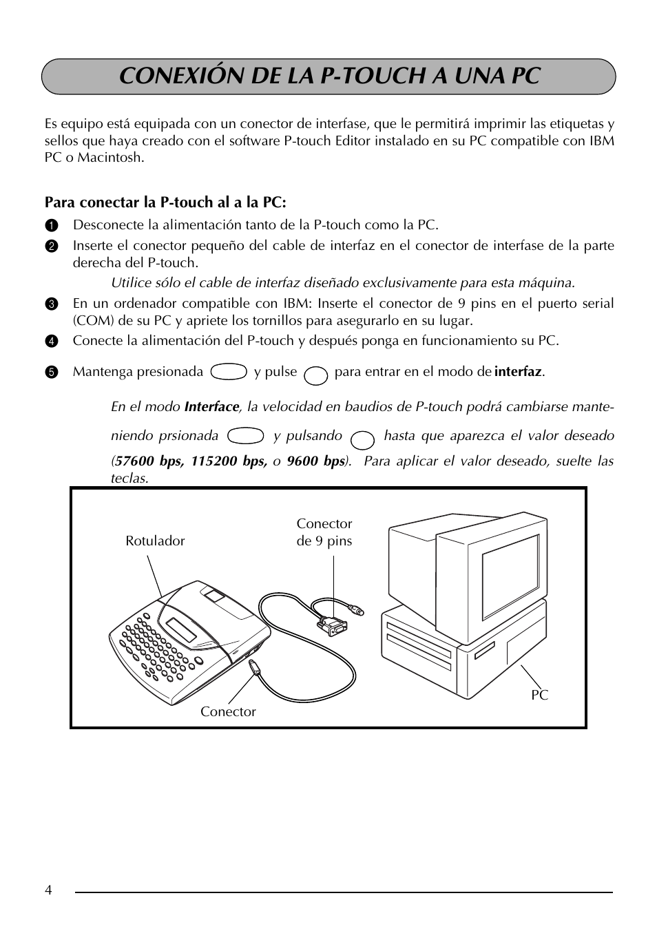 Conexión de la p-touch a una pc | Brother PT-2410 User Manual | Page 136 / 202