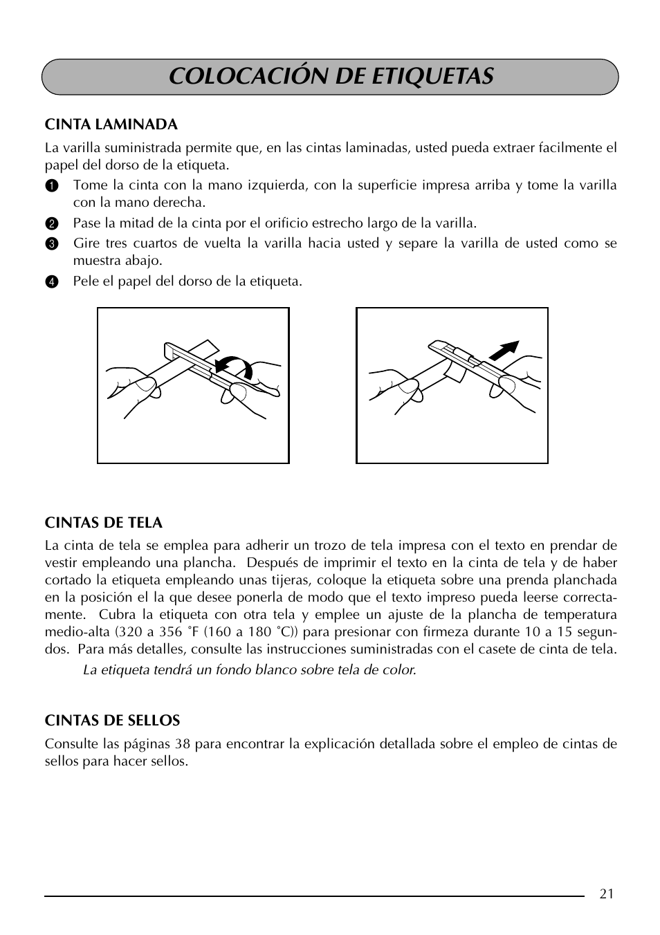 Colocación de etiquetas | Brother PT-2410 User Manual | Page 153 / 202