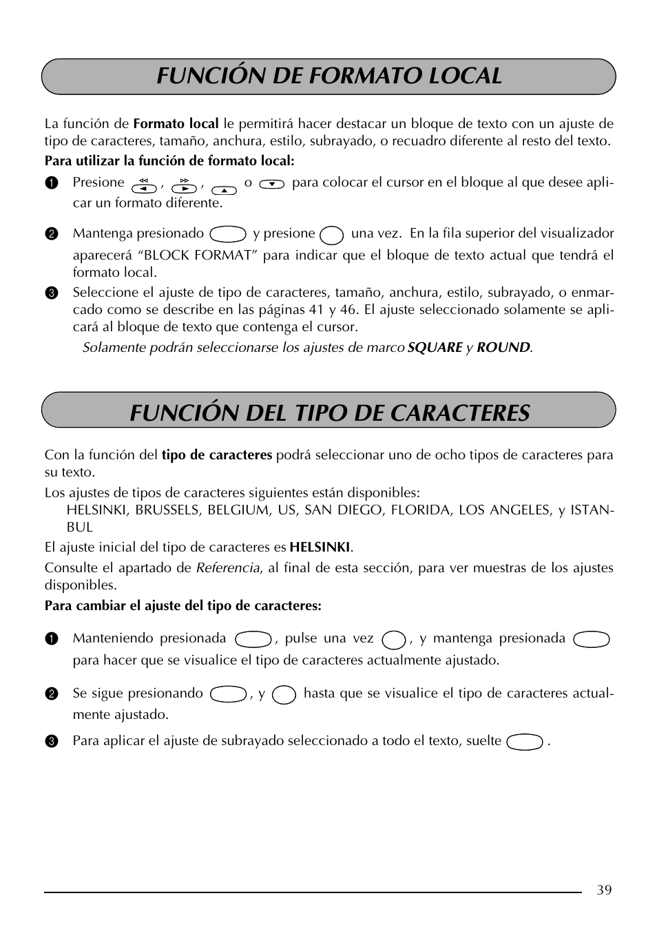 Función de formato local, Función del tipo de caracteres | Brother PT-2410 User Manual | Page 171 / 202