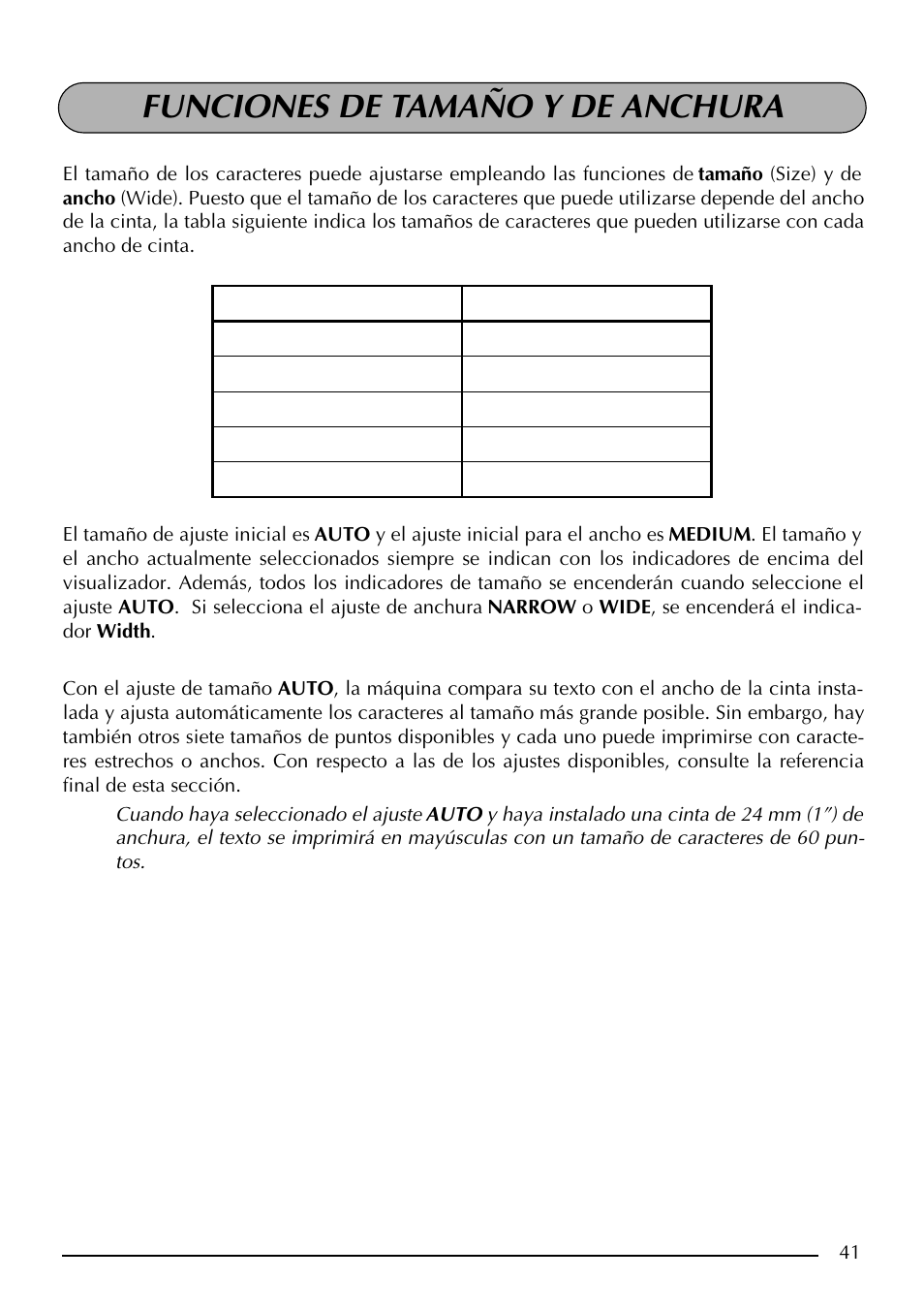 Funciones de tamaño y de anchura | Brother PT-2410 User Manual | Page 173 / 202