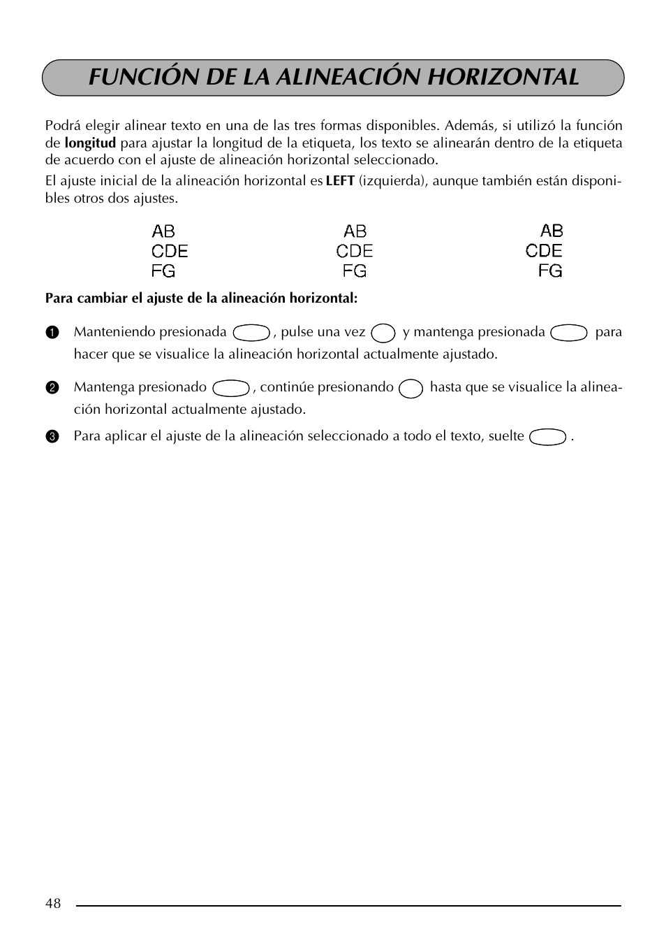 Función de la alineación horizontal | Brother PT-2410 User Manual | Page 180 / 202