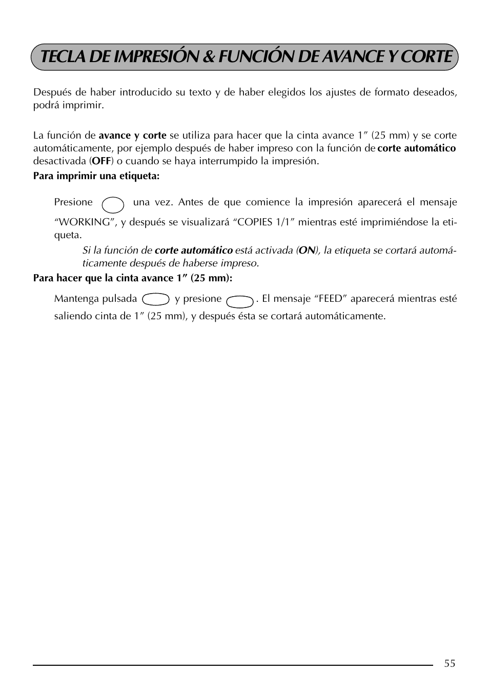 Tecla de impresión & función de avance y corte | Brother PT-2410 User Manual | Page 187 / 202