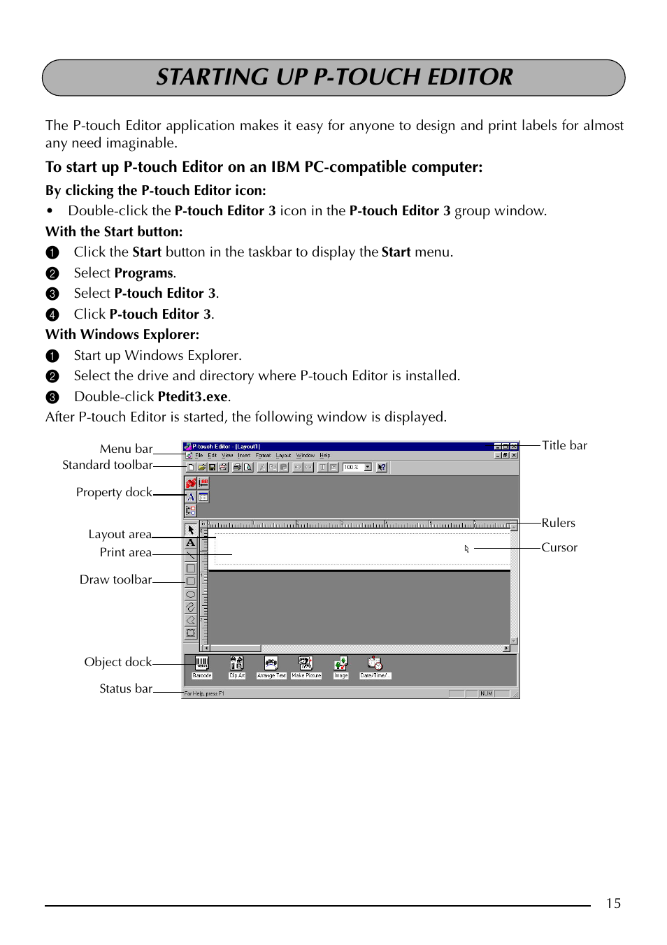 Starting up p-touch editor | Brother PT-2410 User Manual | Page 19 / 202