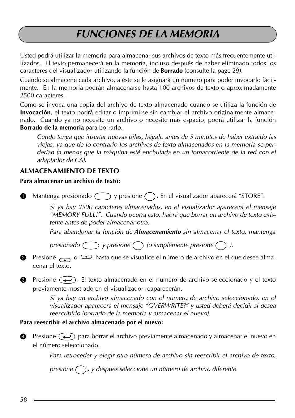Funciones de la memoria, Almacenamiento de texto | Brother PT-2410 User Manual | Page 190 / 202