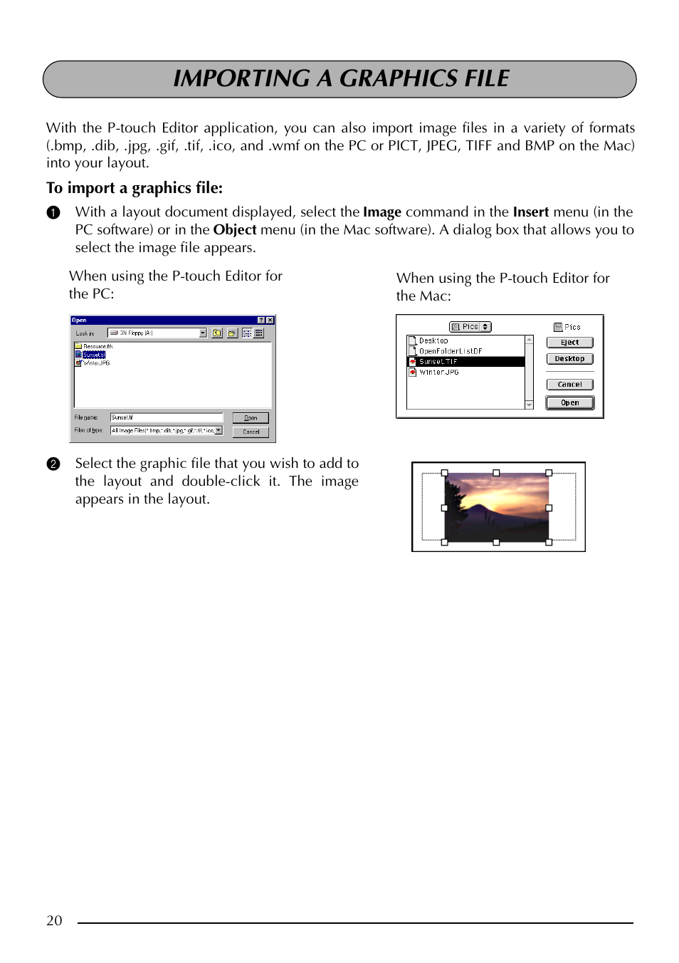 Importing a graphics file | Brother PT-2410 User Manual | Page 24 / 202