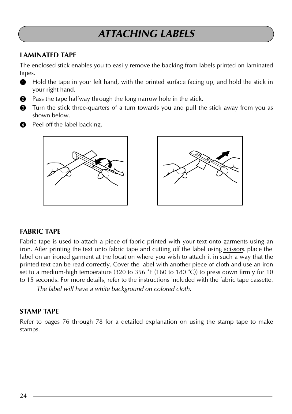 Attaching labels | Brother PT-2410 User Manual | Page 28 / 202