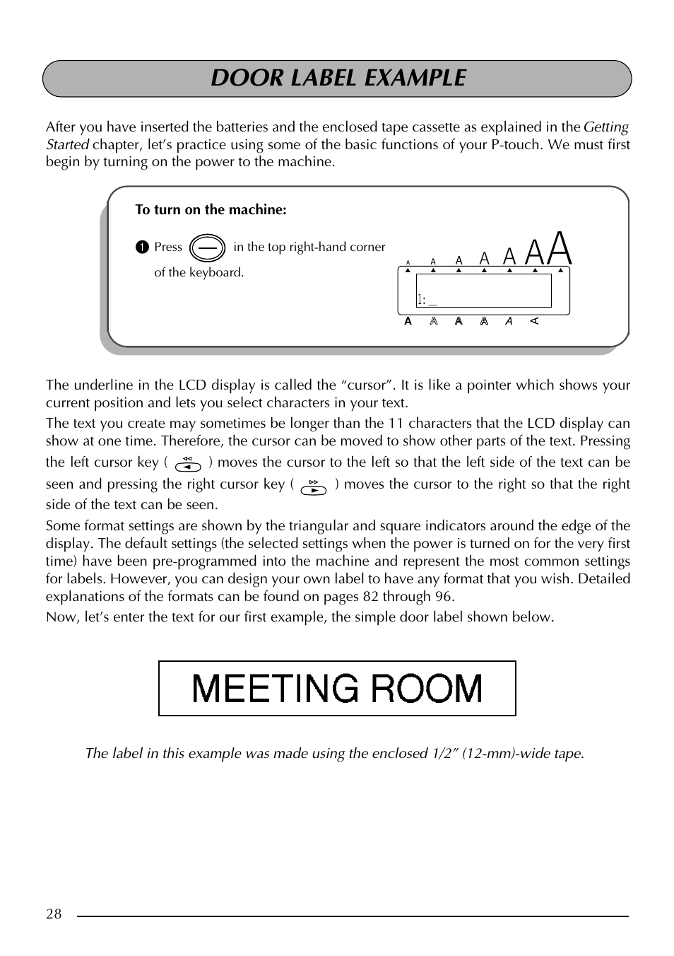 Door label example | Brother PT-2410 User Manual | Page 32 / 202