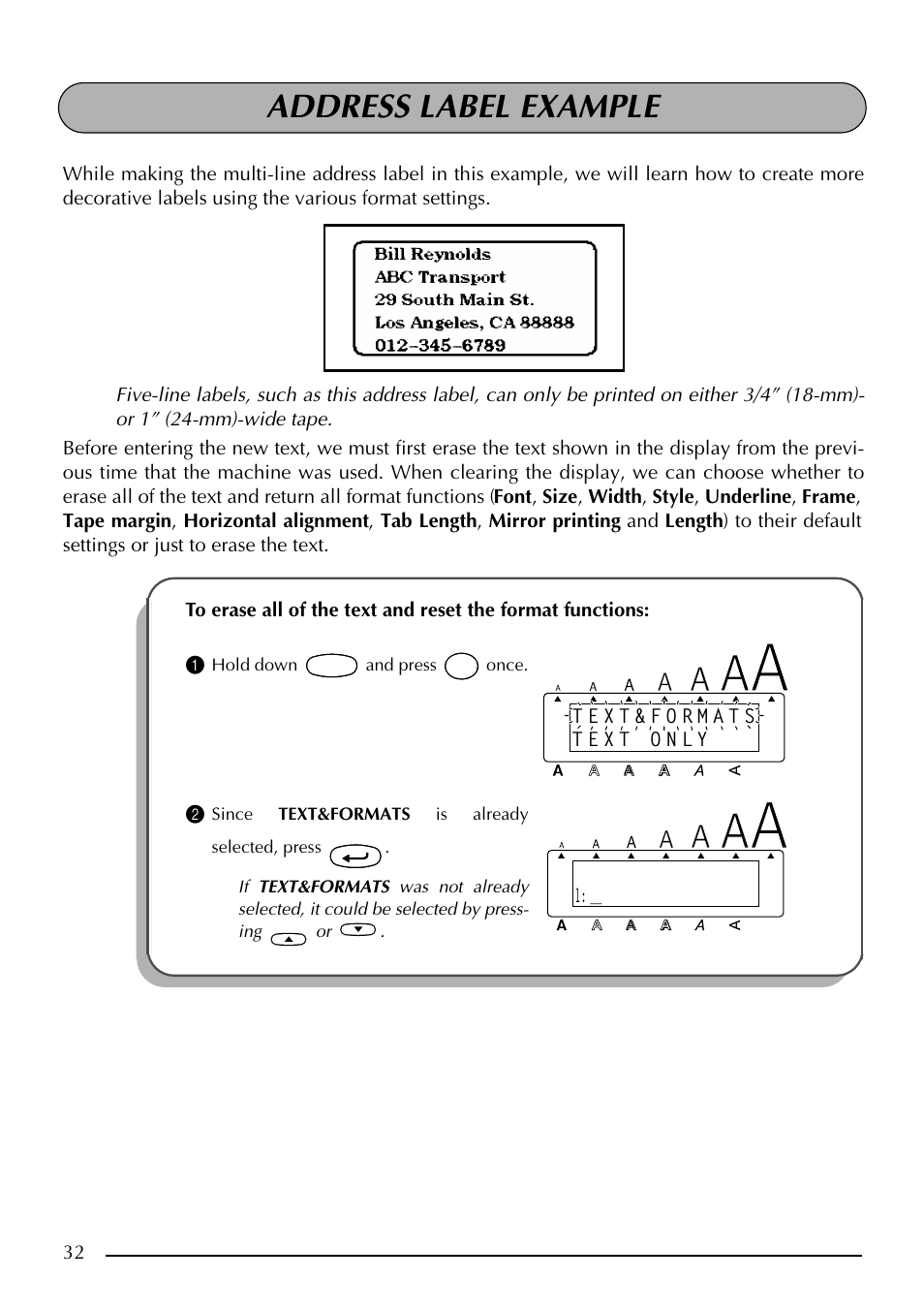 Address label example | Brother PT-2410 User Manual | Page 36 / 202