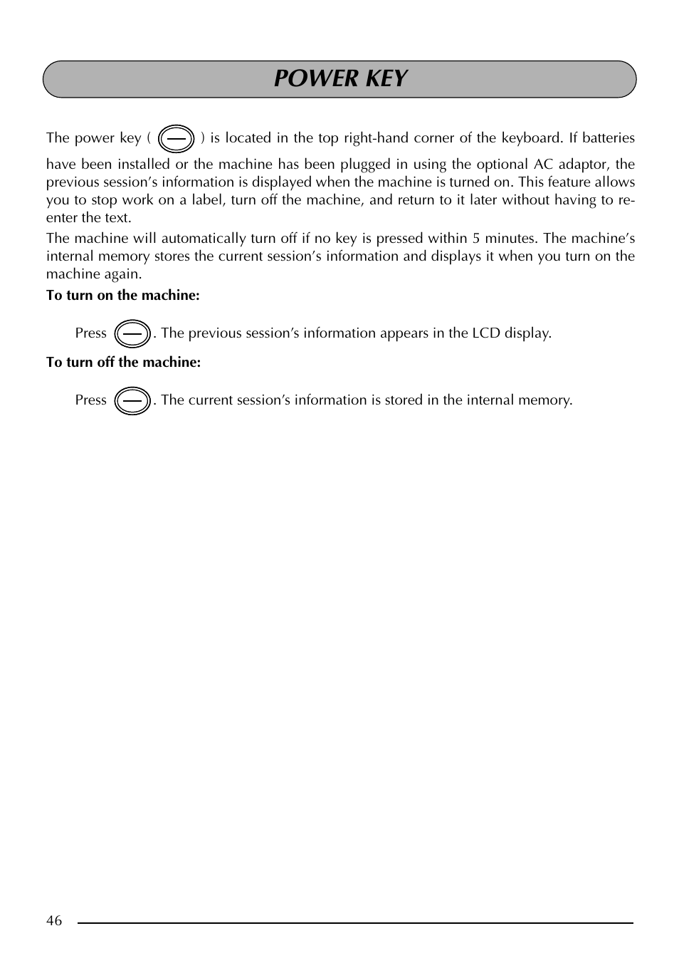 Power key | Brother PT-2410 User Manual | Page 50 / 202