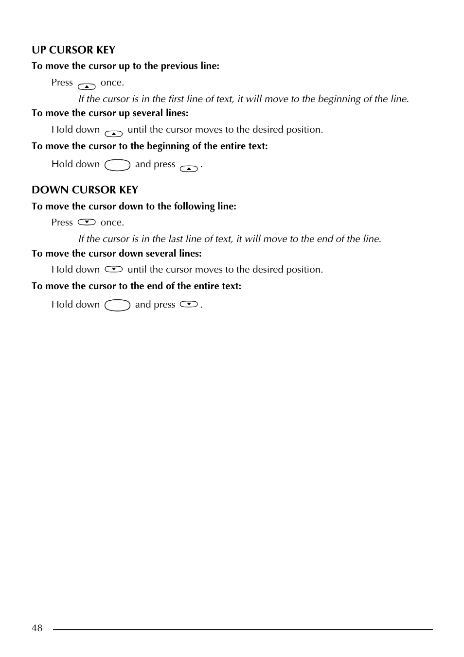Up cursor key, Down cursor key | Brother PT-2410 User Manual | Page 52 / 202