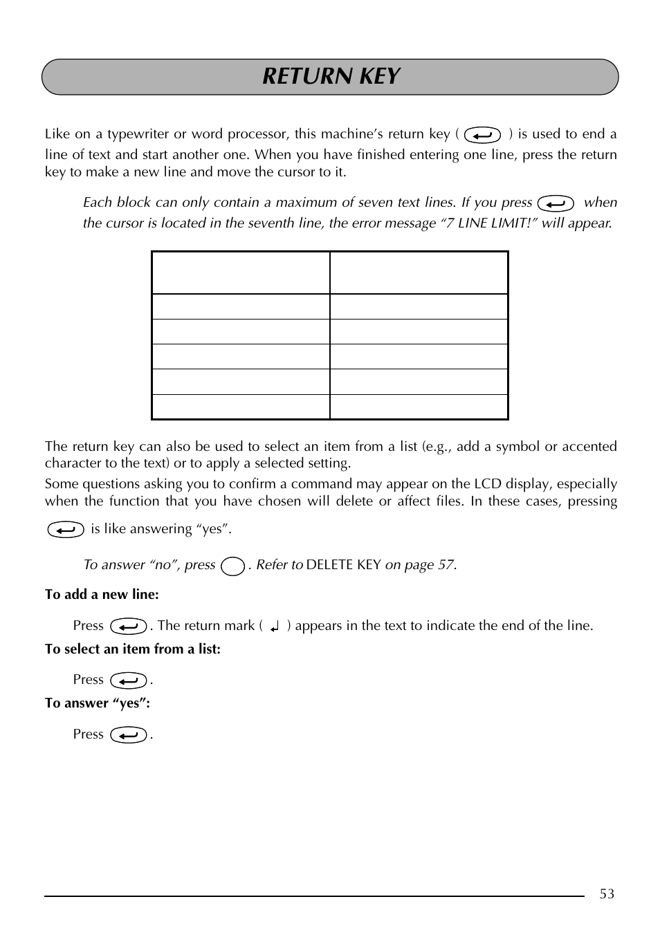 Return key | Brother PT-2410 User Manual | Page 57 / 202